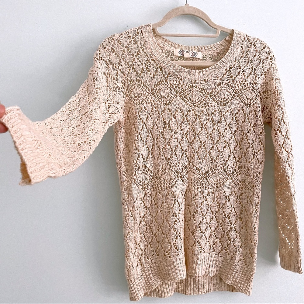 Pink Rose Macrame Light Sweater in a Soft Fabric w/ Boho Feel for Layering NWOT